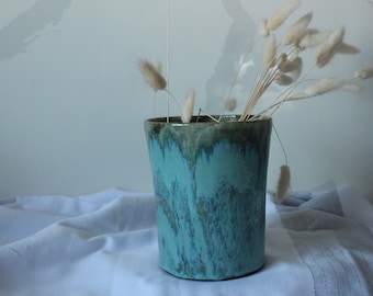 pottery vase . ceramic handmade vase turquoise