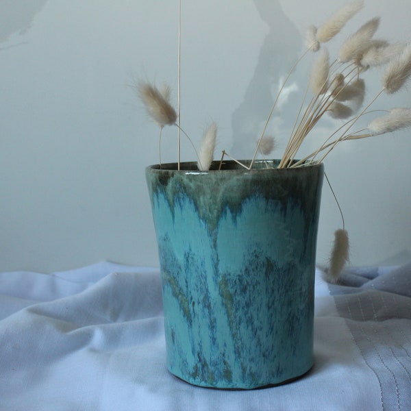 pottery vase . ceramic handmade vase turquoise