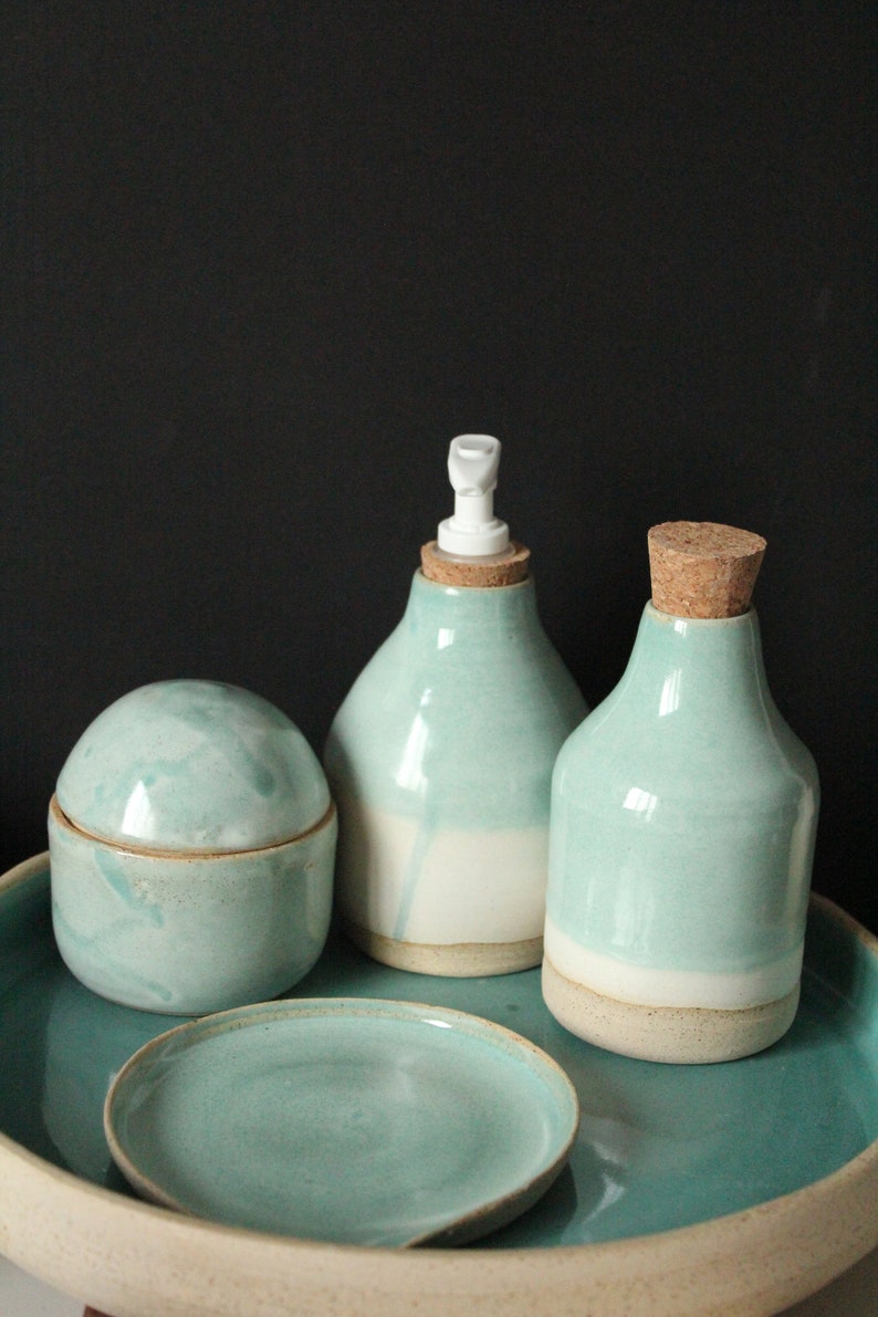 ceramic handmade kitchen organization containers kitchen decor farmhouse , kitchen handmade set. salt pig, sugar jar, soap dispencer image 1