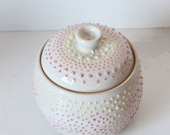 white storage Jar kitchen organizer food ceramic handmade.  lidded sugar jar ,honey jar.