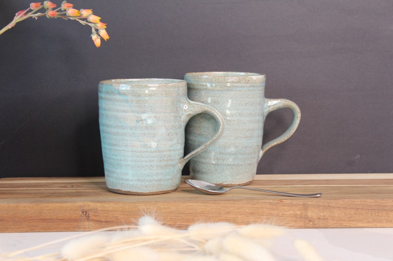 two turquoise ceramic handmade mug image 1