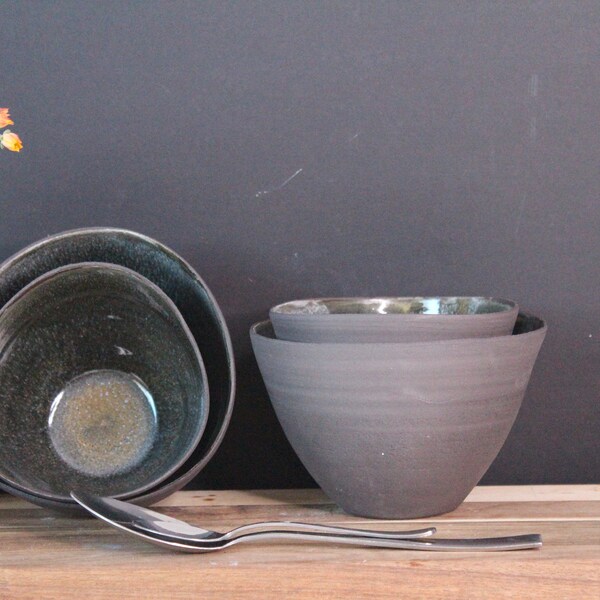 ceramic handmade set of 4 black  rustic bowl