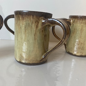Handmade Pottery Coffee Mugs with Handle, Rustic Modern Look Mugs. brown yellow ceramic mug
