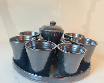 Ceramic  six cups espresso and sugar jar in black