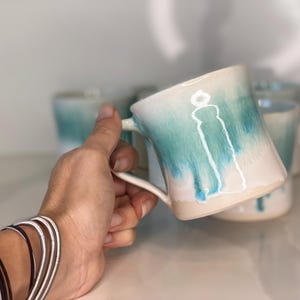 ceramic handmade  mug white and turquoise