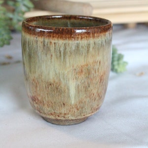 Ceramic handmade Espresso Cups gray clay interisting brown yellow glaze brown yellow