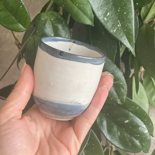 Ceramic handmade Espresso Cups white clay with blue decoration