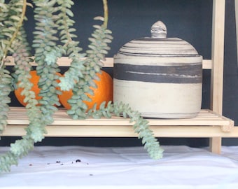 container with a lid. Black and white storage canister sets Handmade ceramic jar kitchen organizer food. Minimalist bare clay lidded jar set