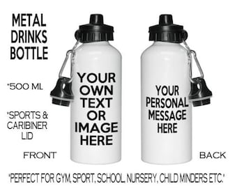 Personalised Aluminium Photo Sport Water Bottle School Nursery Children Gym Football Rugby Fishing Hobby Fathers Day Gift Mum Free Postage