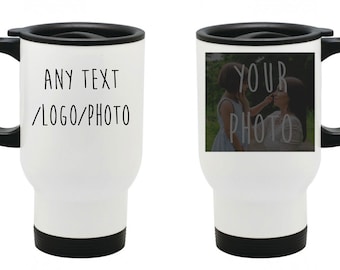 Personalized Photo Travel Mug: Custom Text Stainless Steel Thermal Mug
