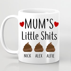 Taza de mamás Little Shits, regalo divertido personalizado para mamá, regalo del Día de la Madre