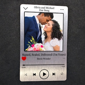 Foto personalizada de nuestra canción, tarjeta de billetera metálica para el Día de San Valentín, regalo de aniversario, canción de boda