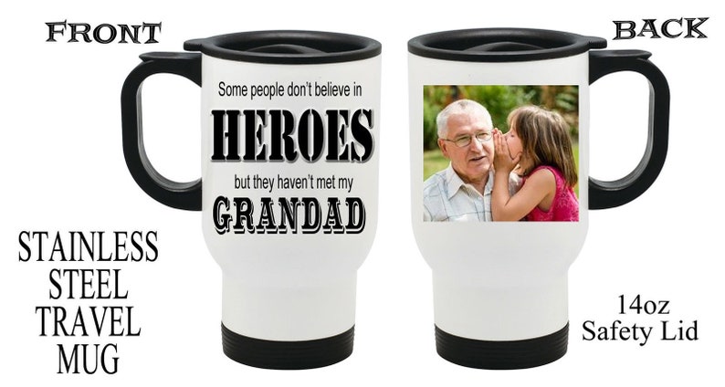 Personalised Heroes PHOTO Travel Thermal Mug Dad Grandad Fathers Day Christmas Gift image 3