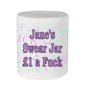 Personalised Swear Jar Ceramic Money Box Pound a F*ck Adult Swearing Office Gift