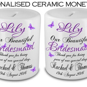 Personalised Ceramic Money Box Thank you Wedding Favour BRIDESMAID Present Gift