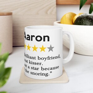Personalised Funny Review Mug Joke Anniversary Boyfriend Girlfriend Christmas Perfect Valentines Gift for Him For Her