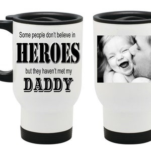 Personalised Heroes PHOTO Travel Thermal Mug Dad Grandad Fathers Day Christmas Gift image 1