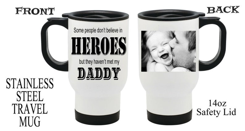 Personalised Heroes PHOTO Travel Thermal Mug Dad Grandad Fathers Day Christmas Gift image 1