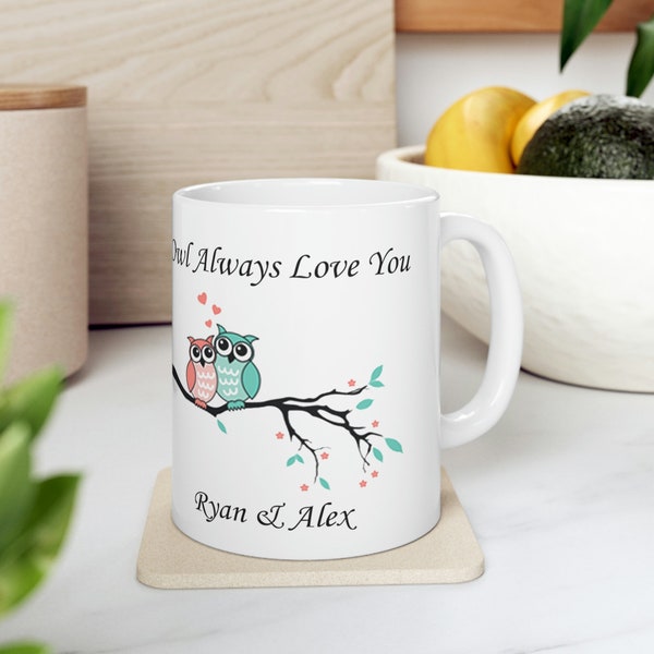 Personalised Owl Always Love You Name Valentines Mug Present Family