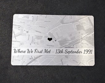 Metal wallet card with Map Valentine's Day Keepsake Christmas Gift for boyfriend Personalised anniversary Gift for Him