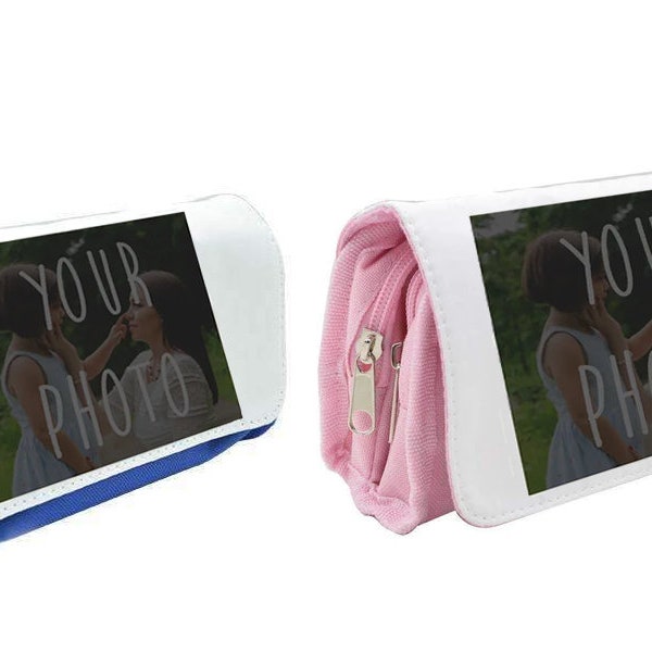 Personalised Any Photo Blue Pencil Case / Pink Make Up Bag Vanity Kids Back to School