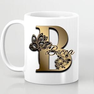 Caneca ou porta-copos com letras douradas ou prateadas personalizadas ou conjunto inicial de presente de Natal para amigos Papai Noel secreto