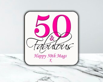 Personalised 50 & Fabulous Birthday Coaster Happy 50th Gift Drink Coaster Gift