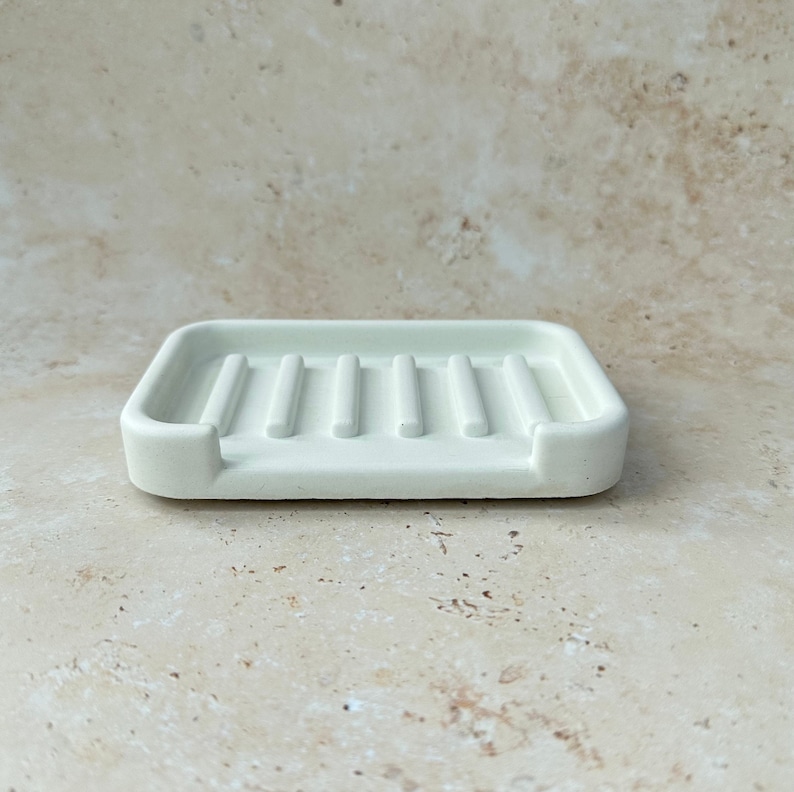 Rectangular Concrete Soap Dish Minimalist Bathroom decor Concrete Sponge holder Draining soap holder White