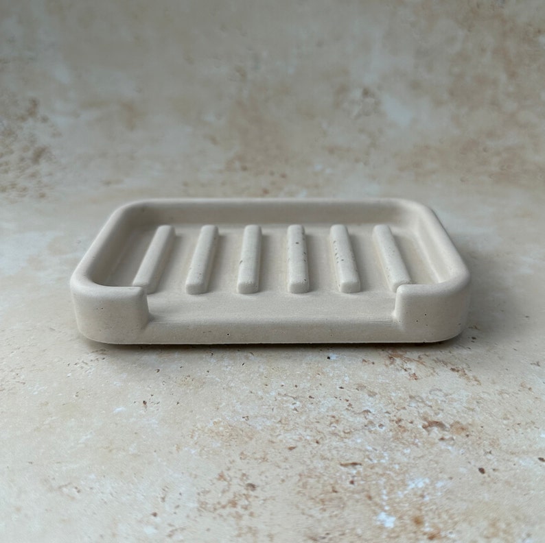 Rectangular Concrete Soap Dish Minimalist Bathroom decor Concrete Sponge holder Draining soap holder Beige