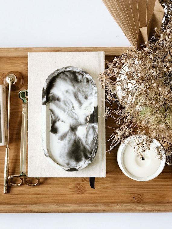 Marble concrete tray // Jewelry display // Bathroom tray // Oval tray // Birthday gift for her