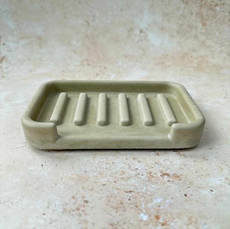 Rectangular Concrete Soap Dish Minimalist Bathroom decor Concrete Sponge holder Draining soap holder Sage green