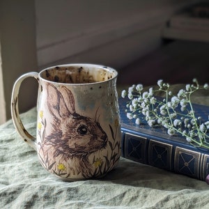 Spring Meadow Rabbit Mug- Handmade Ceramic Bunny Mug