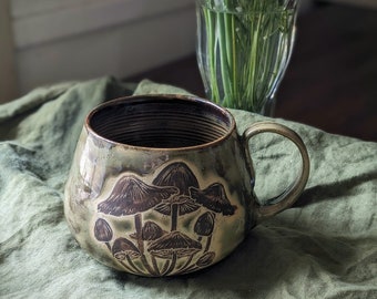 Mossy Toadstool Mug - Large Handmade Mushroom Mug