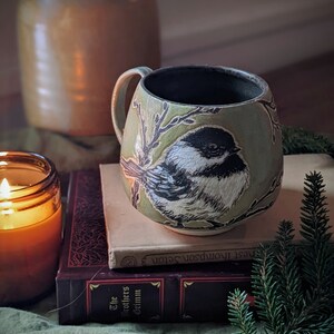 PRE-ORDER* Winter Chickadee Mug- Handmade Ceramic Bird Mug