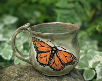 Garden Monarch Mug - Handmade Ceramic Butterfly cup
