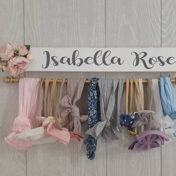 Personalized headband holder and bow holder, Baby shower gift for girl, Hair bow and headband organizer
