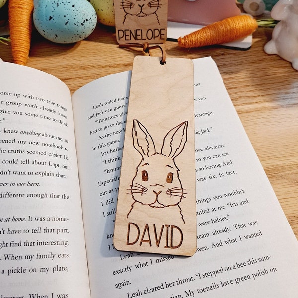 Easter basket name tag | Personalized bookmark | Wooden bunny bookmark | Boho Bunny | Easter gift | Rabbit bookmark