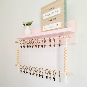 Headband holder, Bow holder for baby girl, Nursery Shelves, Macramé hair clip holder with 2 rods and 24 clips image 8