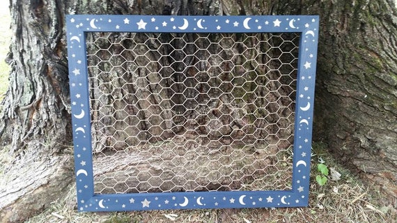 Framed Chicken Wire Celestial Multi Photo Collage Frame Bow Holder Bedroom Decor Galaxy Moon Stars Outer Space Night Sky