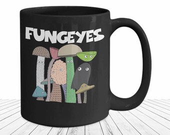 Funny Mushroom Mug Fungus Black Coffee Cup Gift for Morel Hunter Lover Gift for Mycologist Fungi Fan Cottagecore Whimsical Nature Lover