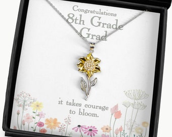 8th Grade Graduation Gift Necklace or Bracelet Middle School Grad Eight Grade Celebration Sterling Silver Sunflower Pendant Jewelry For Her