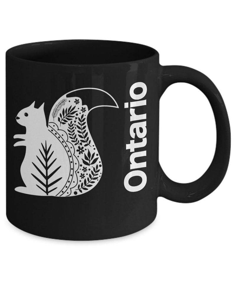 Ontario Canada Mug Black Coffee Cup Gift for Canadian Toronto Ottawa Niagara Falls Great Lakes Georgian Bay Thunder Bay Squirrel image 2