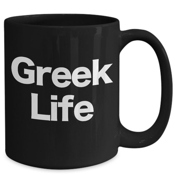 Greek Life Mug Black Coffee Cup College Social Organizations Fraternity Sorority House
