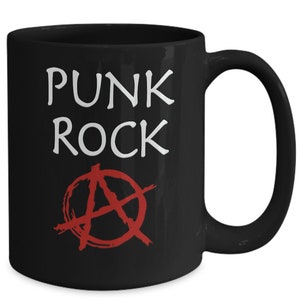 Punk Rock Red Anarchy Mug Cadeau pour cadeau anarchiste pour Rock Star Emo Musician 80s Punk Rocker Black Coffee Cup