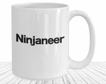 Mug Ninjaneer Funny Engineer Coffee Cup Ninja Coder Cadeau pour développeur de logiciels Techie Geek Cadeau pour lui ou elle