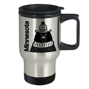 Minnesota Mug Travel Coffee Cup Gift for Viking Nordic Folk Art Grizzly Black Bear Twin Cities Duluth Boundary Waters Great Lakes