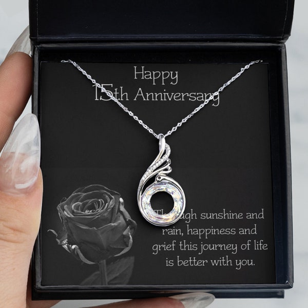 15th Anniversary Necklace Gift for Wife 15 Years Wedding Celebration Sterling Silver Jewelry Teardrop Pendant Gift for Her