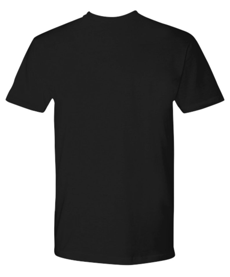 May include: A plain black t-shirt with short sleeves and a crew neck.