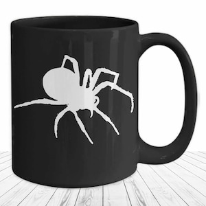 Spider Mug – Black Coffee Cup with White Tarantula Graphic, Funny Creepy Gift for Spider Lovers, Halloween Mug, Arachnid Fan, Bug Collector