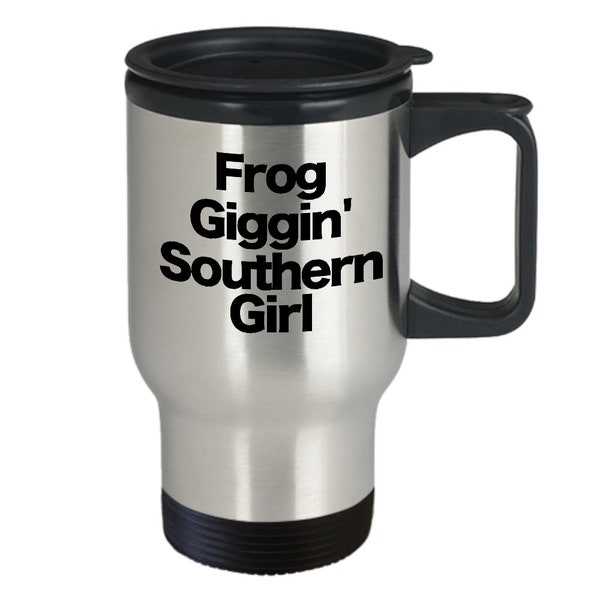 Frog Gigging Southern Girl Mug Travel Coffee Cup Summer Night Pond Fun